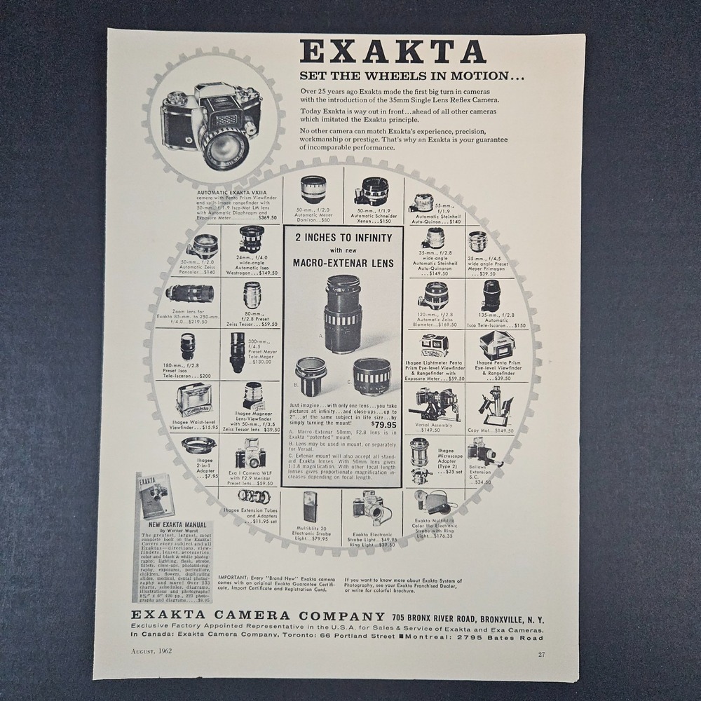 1962 Exakta VXIIA Camera Co Lenses Vintage‎ Print Ad Bronxville NY Photography